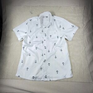 Momentum Comfort Gear Mens Medium White Anchor Print Fishing Shirt Short Sleeve
